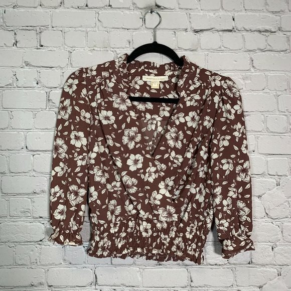 Monteau Brown Floral Top Small - Picture 1 of 4